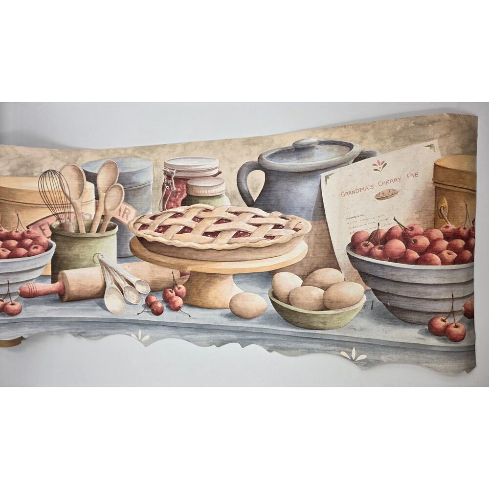 Vint Prepasted Wallpaper Kitchen Border Cottagecore Grandma Apple Pie 85"Lx9.5"H